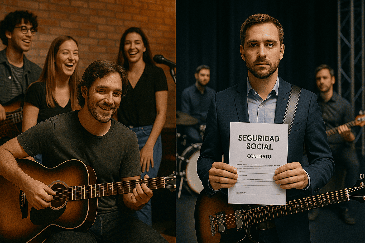 Comparativa visual entre músicos trabajando en negro y artistas dados de alta correctamente en la Seguridad Social.
